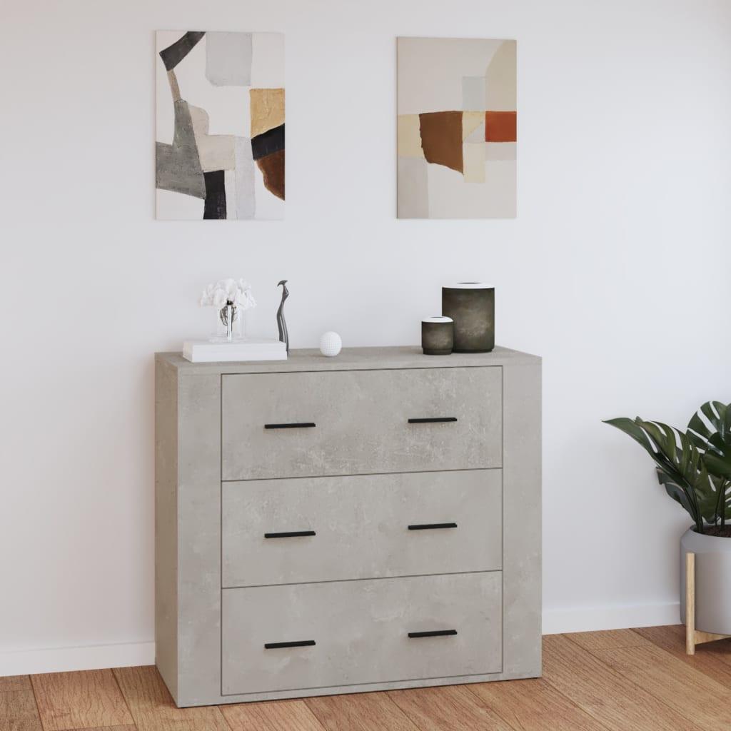 Skænk med 3 skuffer 80×33×70 cm - betongrå konstrueret træ