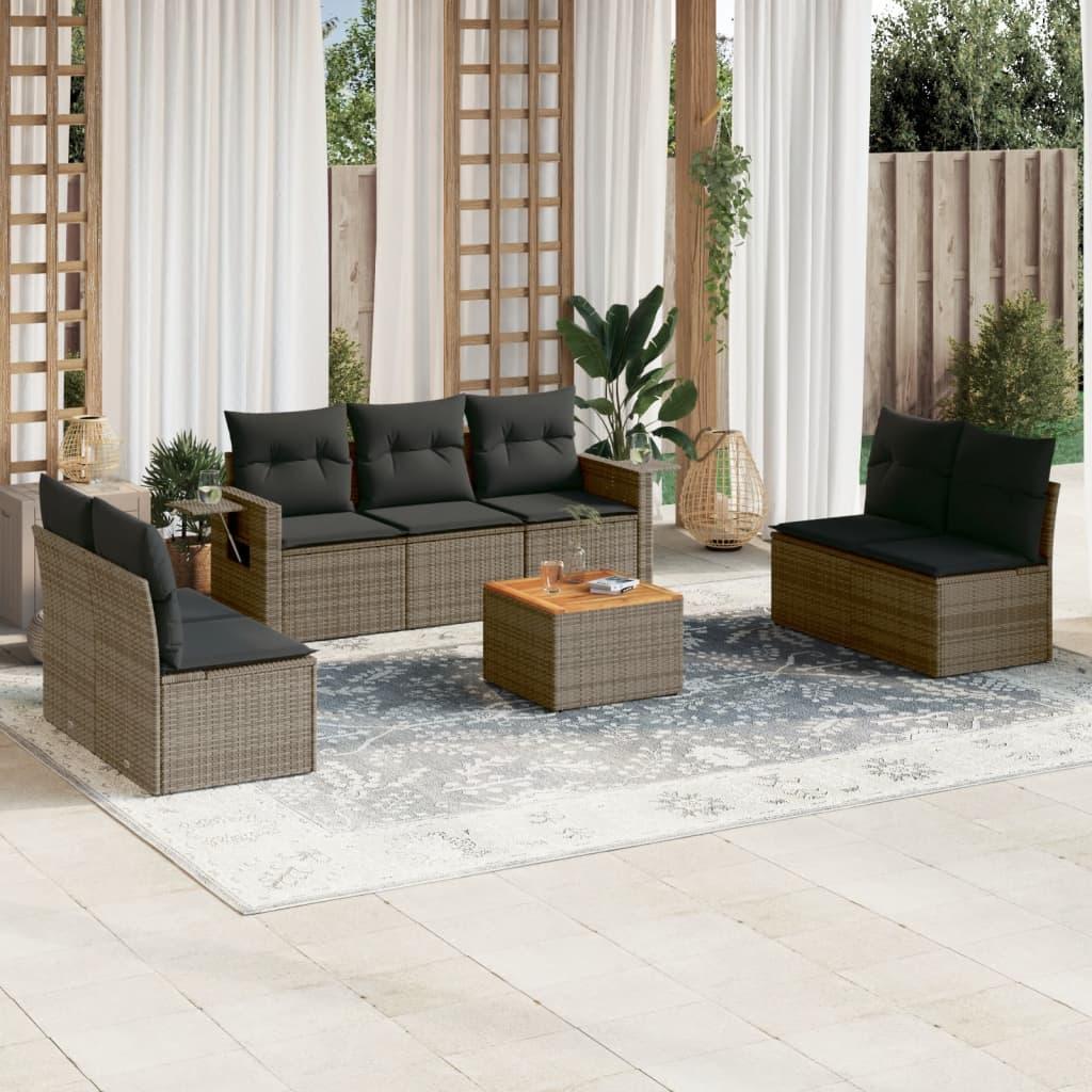 Sofasæt til haven i polyrattan - 8 dele med hynder, grå