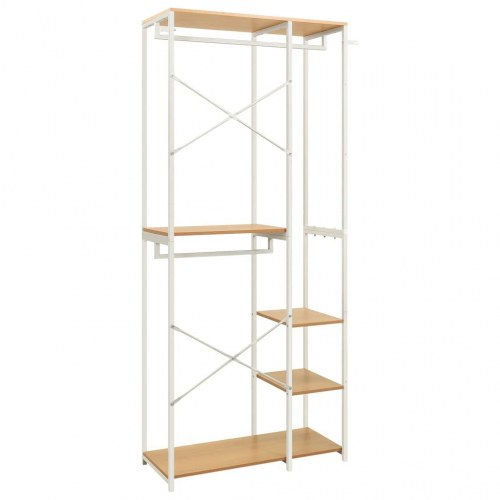 Tøjstativ 90x40x213 cm metal og spånplader hvid og egetræ