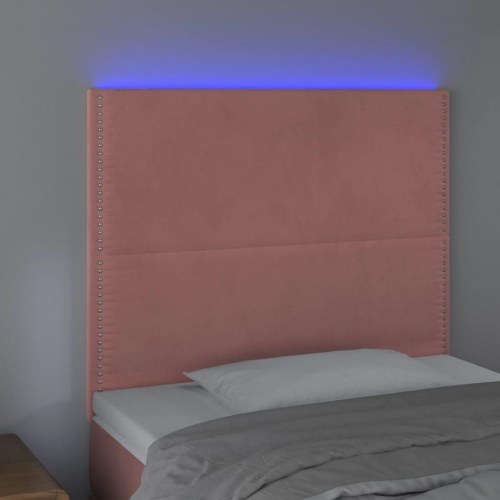 Sengegavl med LED-lys 100 x 5 x 118/128 cm - fløjl, lyserød