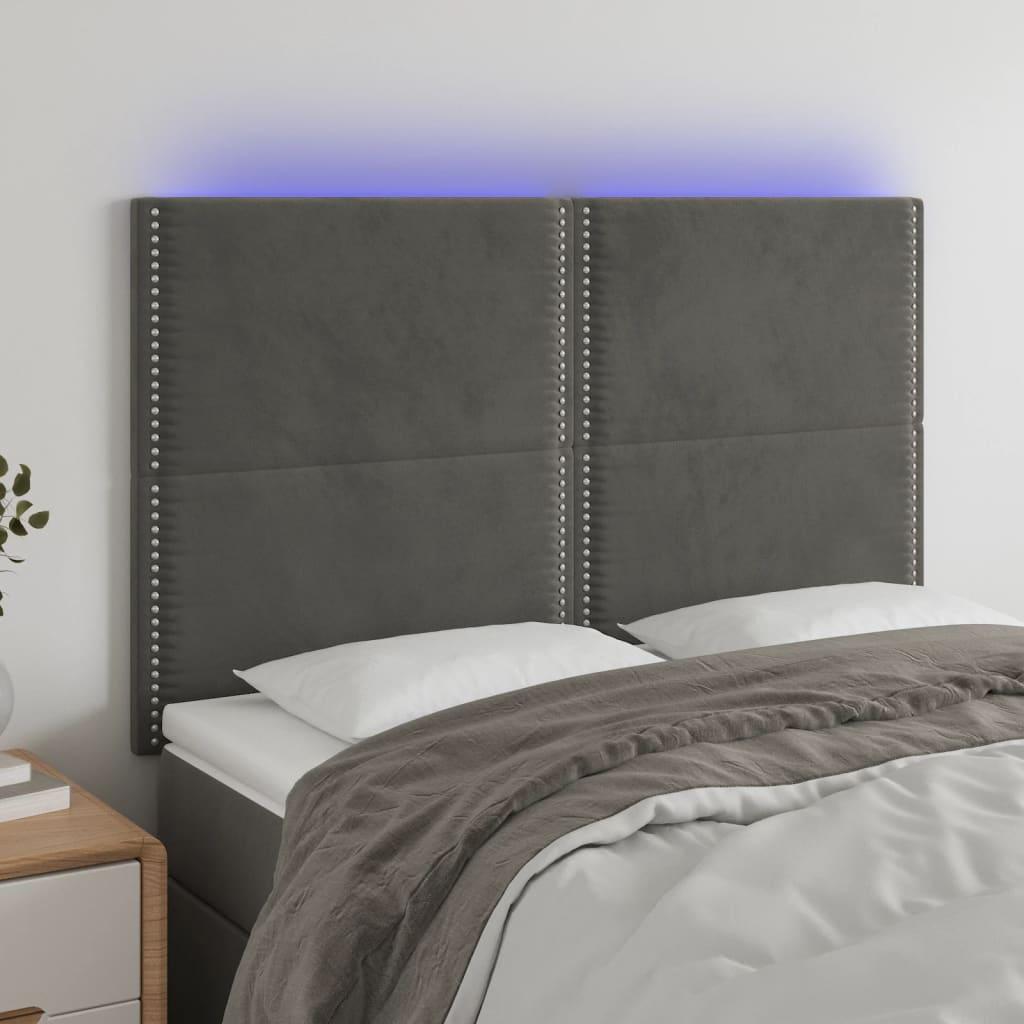 Sengegavl Med Led-Lys Velour - Mørkegrå / 144 x 5 x 118/128 cm