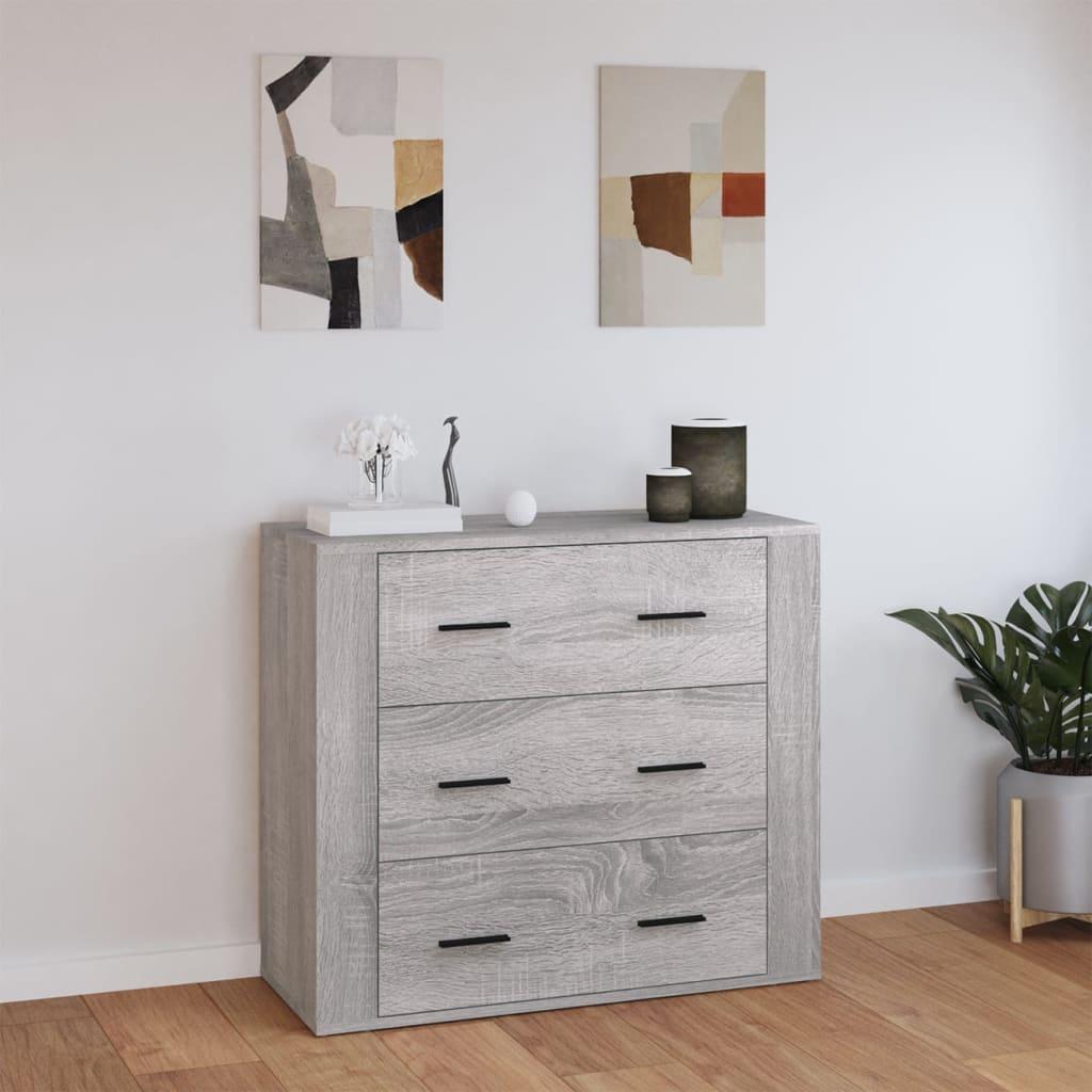 Skænk 80×33×70 cm i konstrueret træ - grå sonoma-eg, 3 skuffer