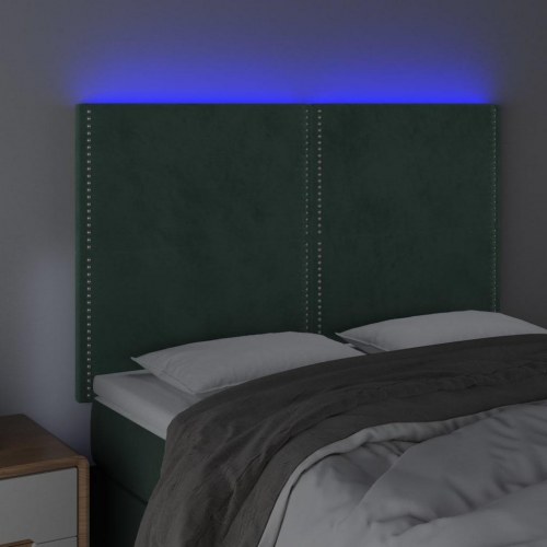Sengegavl med LED-lys 144x5x118/128 cm fløjl mørkegrøn