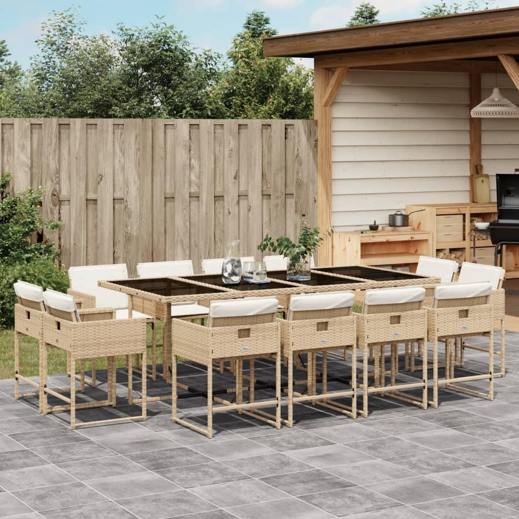 Spisebordssæt Til Haven 13 Dele Med Hynder Polyrattan - 12 / Beige / Glas