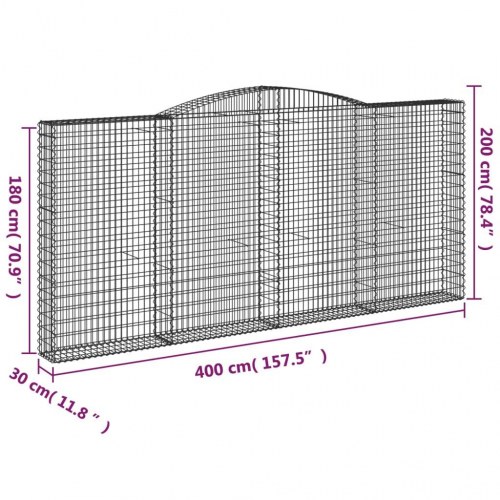 Buede gabionkurve - 4 stk. 400×30×180/200 cm i galvaniseret jern