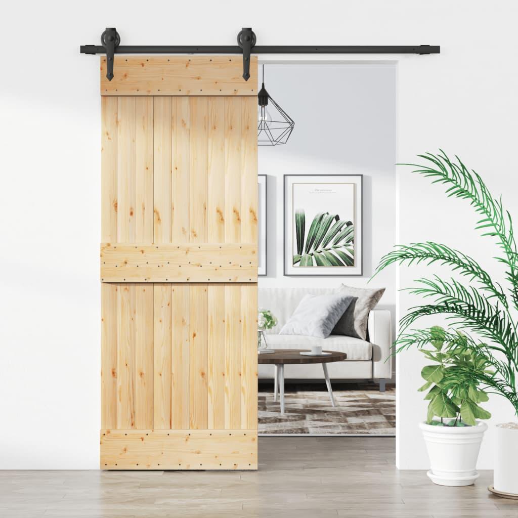 Skydedør med monteringssæt 80x210 cm massivt fyrretræ