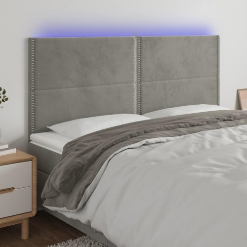 Sengegavl med LED-lys 160x5x118/128 cm fløjl lysegrå