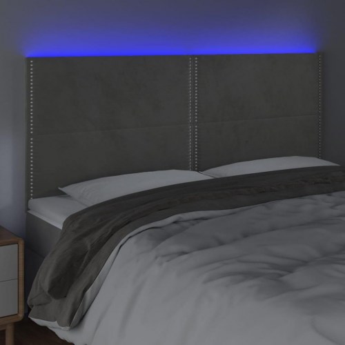 Sengegavl med LED-lys 160x5x118/128 cm fløjl lysegrå