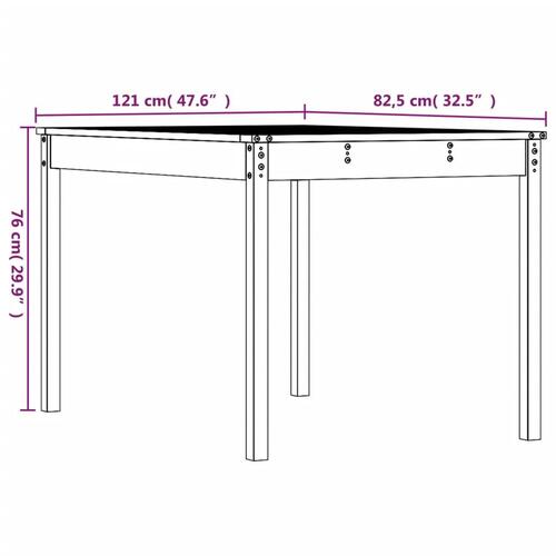 Havebord 121x82,5x76 cm massivt fyrretræ hvid