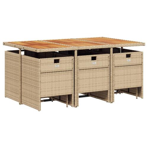Spisebordssæt til haven 11 dele med hynder polyrattan beige