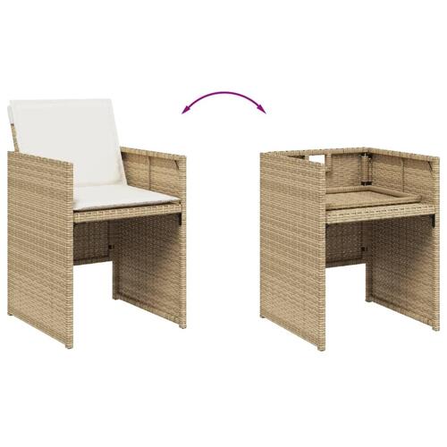 Spisebordssæt til haven 11 dele med hynder polyrattan beige