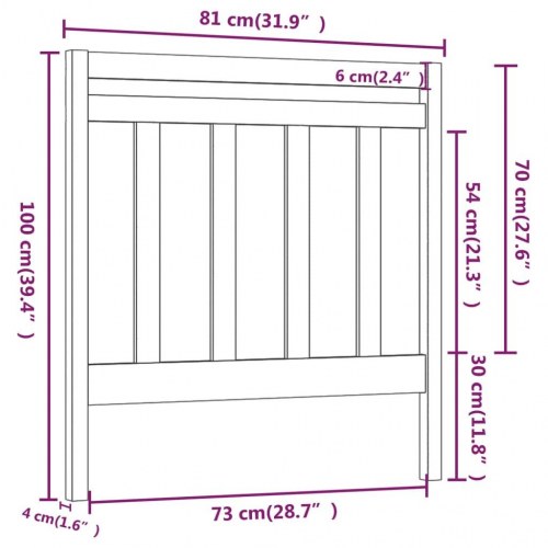 Sengegavl 81×4×100 cm i massivt fyrretræ - grå