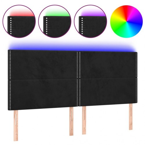 Sengegavl med LED-lys i fløjl 180 x 5 x 118/128 cm - sort