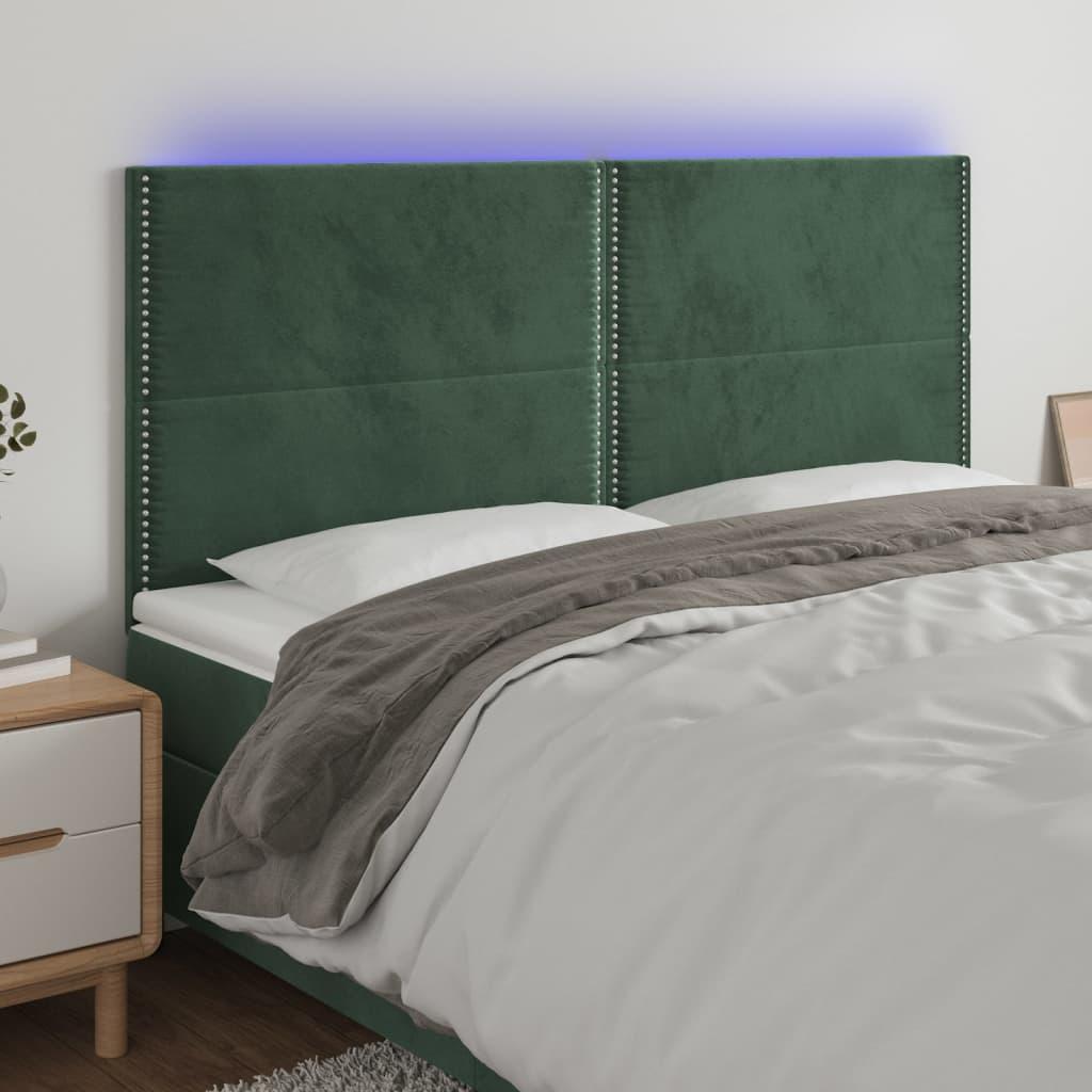 Sengegavl Med Led-Lys Velour - Mørkegrøn / 180 x 5 x 118/128 cm