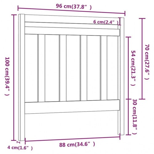 Sengegavl 96×4×100 cm i massivt fyrretræ - sort