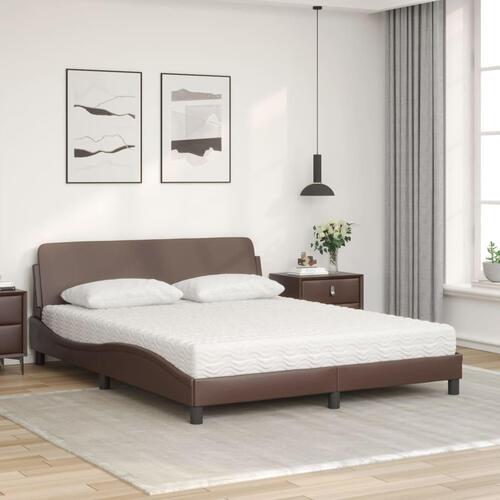 Seng med madras 160x200 cm kunstlæder brun