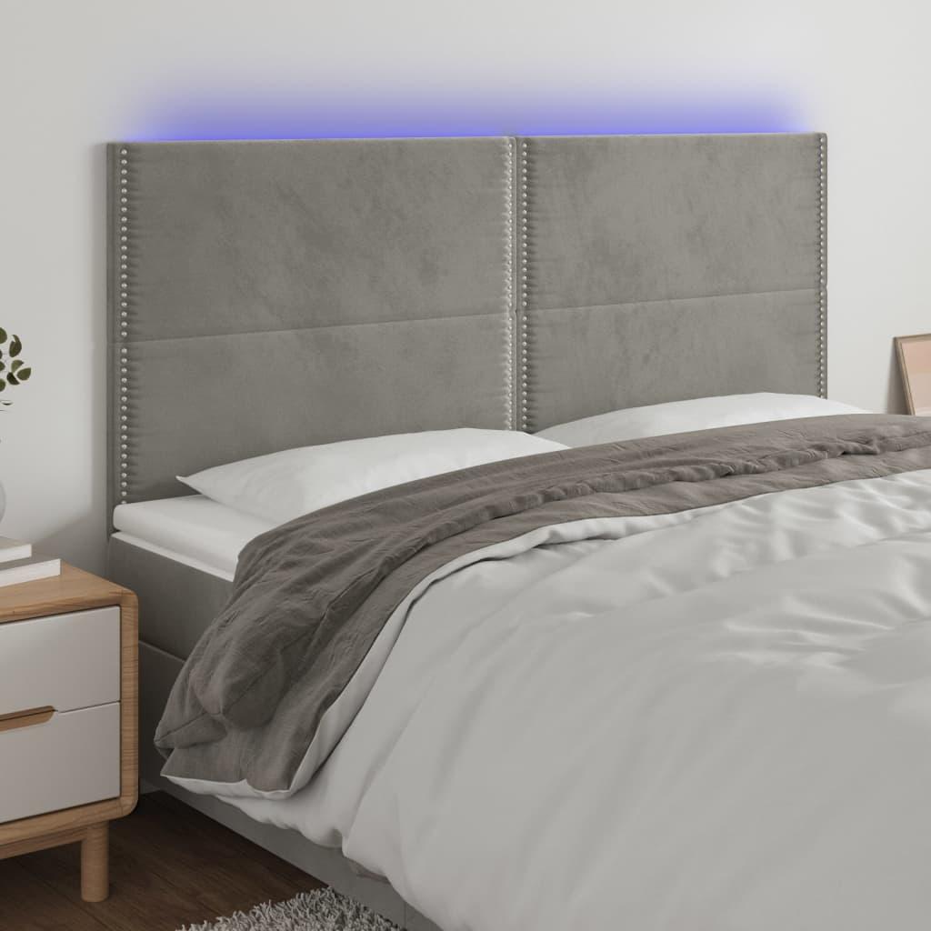 Sengegavl Med Led-Lys Velour - Lysegrå / 200 x 5 x 118/128 cm