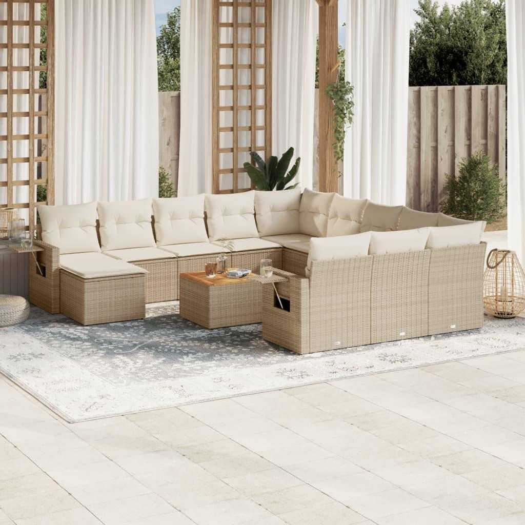Spisebordssæt Til Haven 13 Dele Med Hynder Polyrattan Beige - beige og cremefarvet
