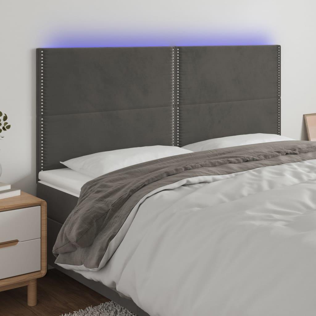 Sengegavl Med Led-Lys Velour - Mørkegrå / 200 x 5 x 118/128 cm