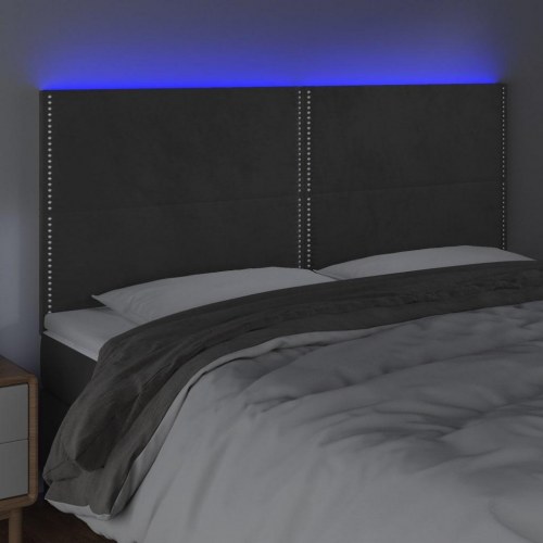 Sengegavl i fløjl med LED-lys 200 x 5 x 118/128 cm - mørkegrå