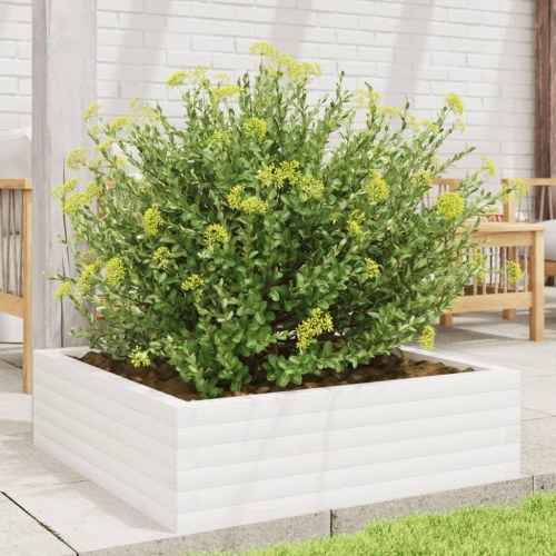 Plantekasse i massivt fyrretræ 80 x 80 x 23 cm - hvid