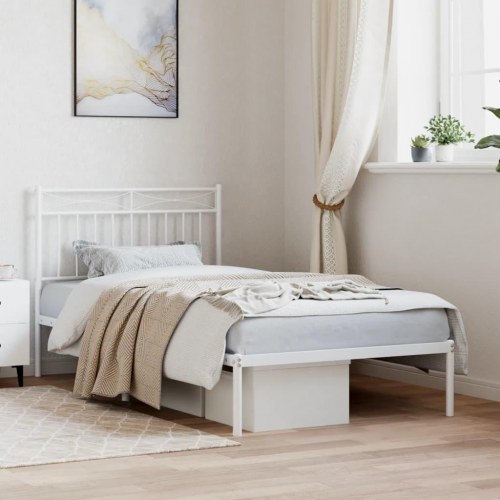 Sengeramme med sengegavl 100 x 190 cm i hvidt metal