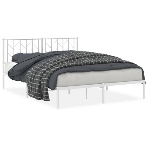 Sengeramme med sengegavl 150×200 cm - metal, hvid