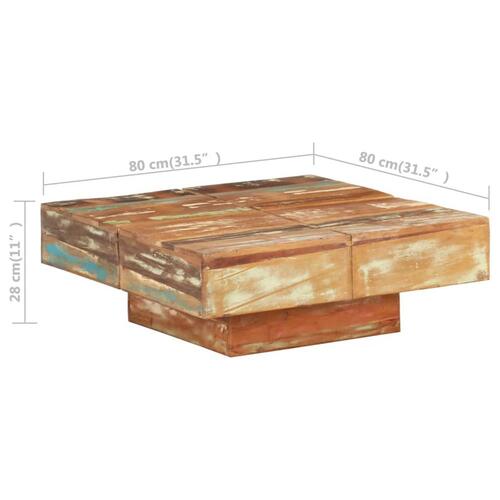 Sofabord 80x80x28 cm massivt genbrugstræ