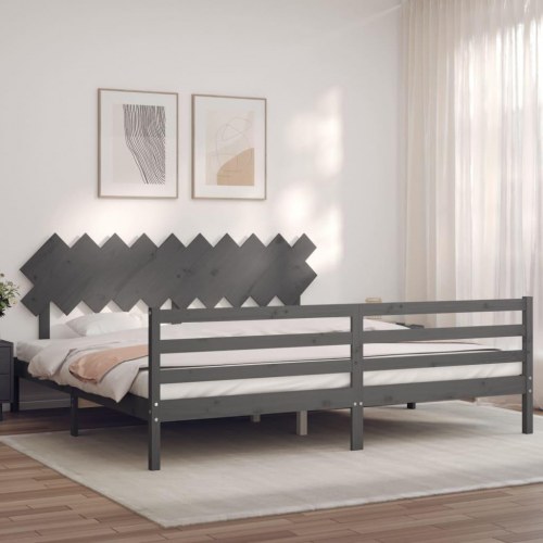 Sengeramme med sengegavl 200×200 cm - massivt fyrretræ, grå