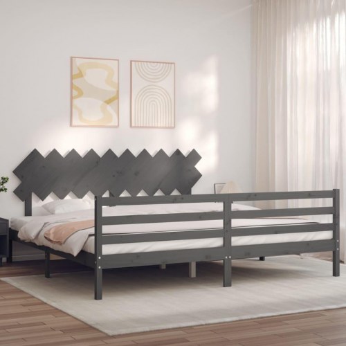 Sengeramme med sengegavl 200×200 cm - massivt fyrretræ, grå
