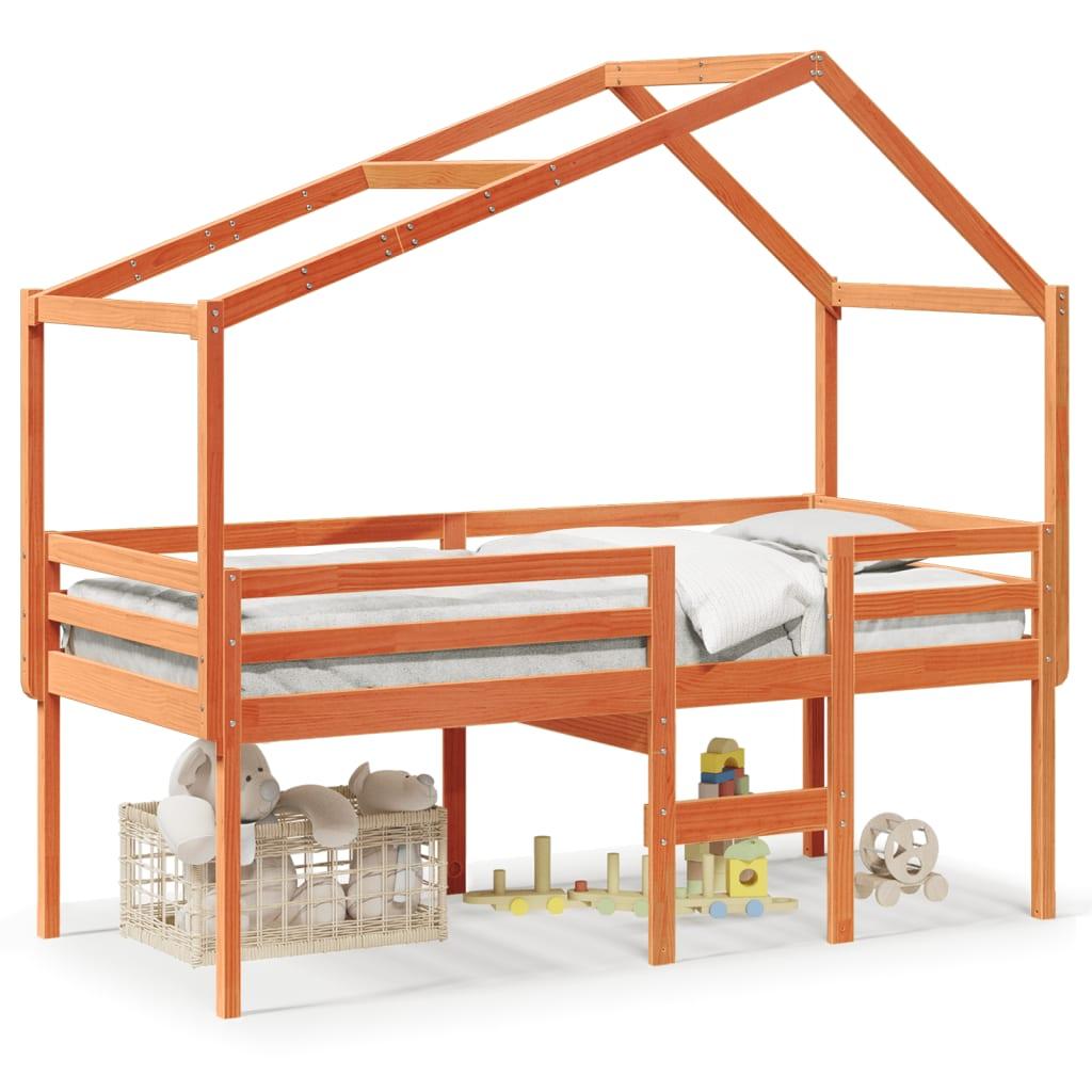 Højseng Med Tag Massivt Fyrretræ Gyldenbrun - Gyldenbrun / 90 x 200 cm