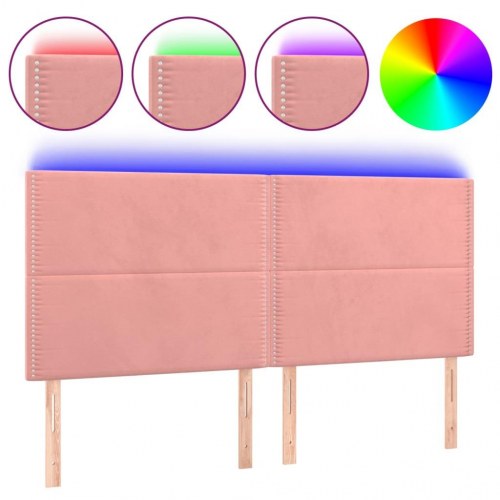 Sengegavl med LED-lys i fløjl 200 x 5 x 118/128 cm - lyserød