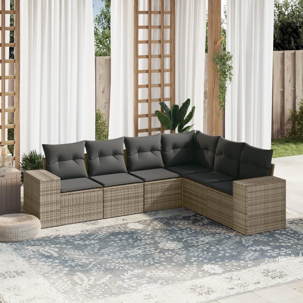 Sofasæt Til Haven 6 Dele Med Hynder Polyrattan - grå og mørkegrå / Uden bord