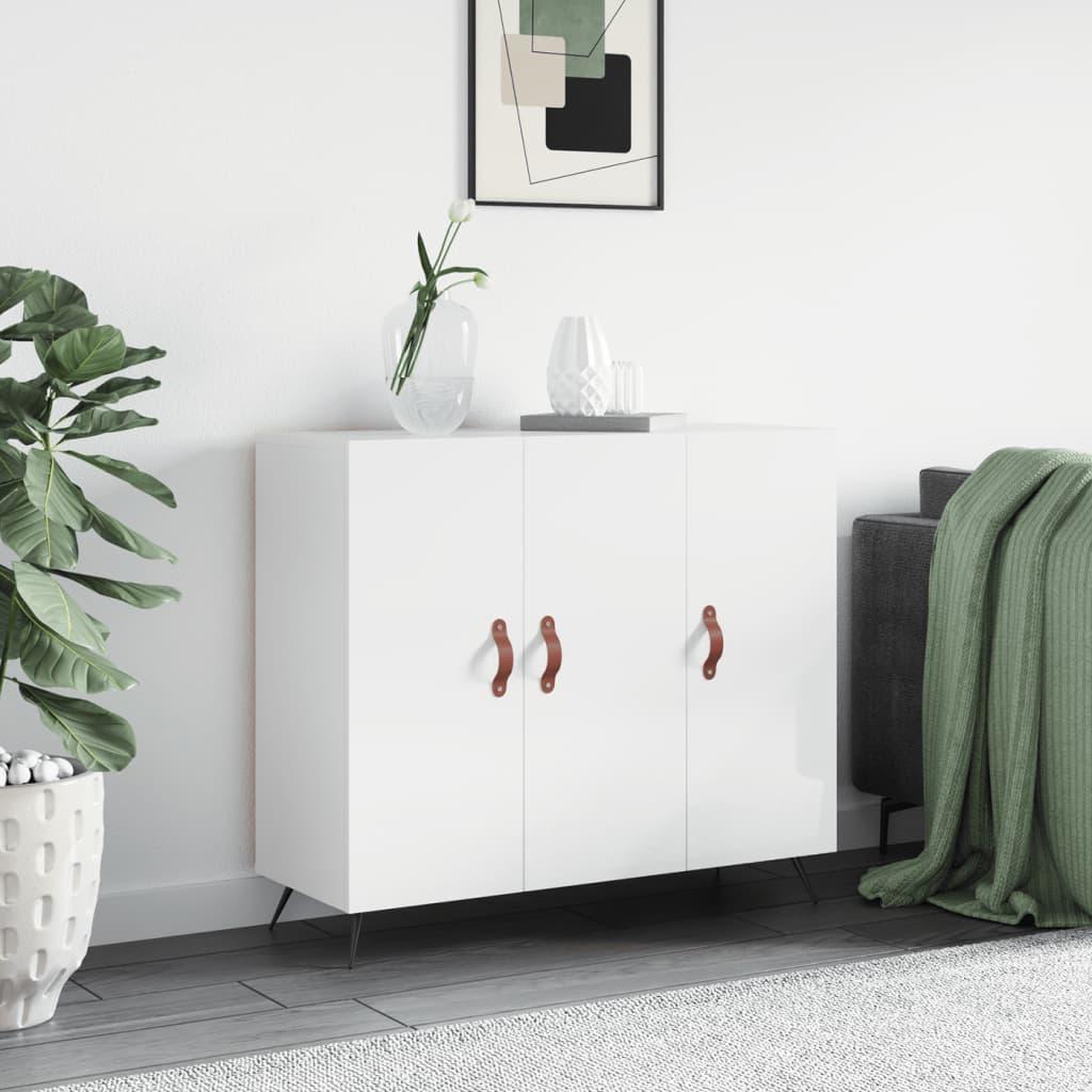 Skab 90X34X80 Cm Konstrueret Træ - Hvid højglans