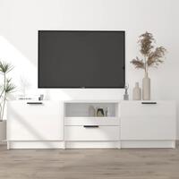 Tv-bord 140x35x40 cm konstrueret træ hvid højglans