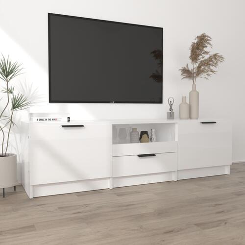 Tv-bord 140x35x40 cm konstrueret træ hvid højglans