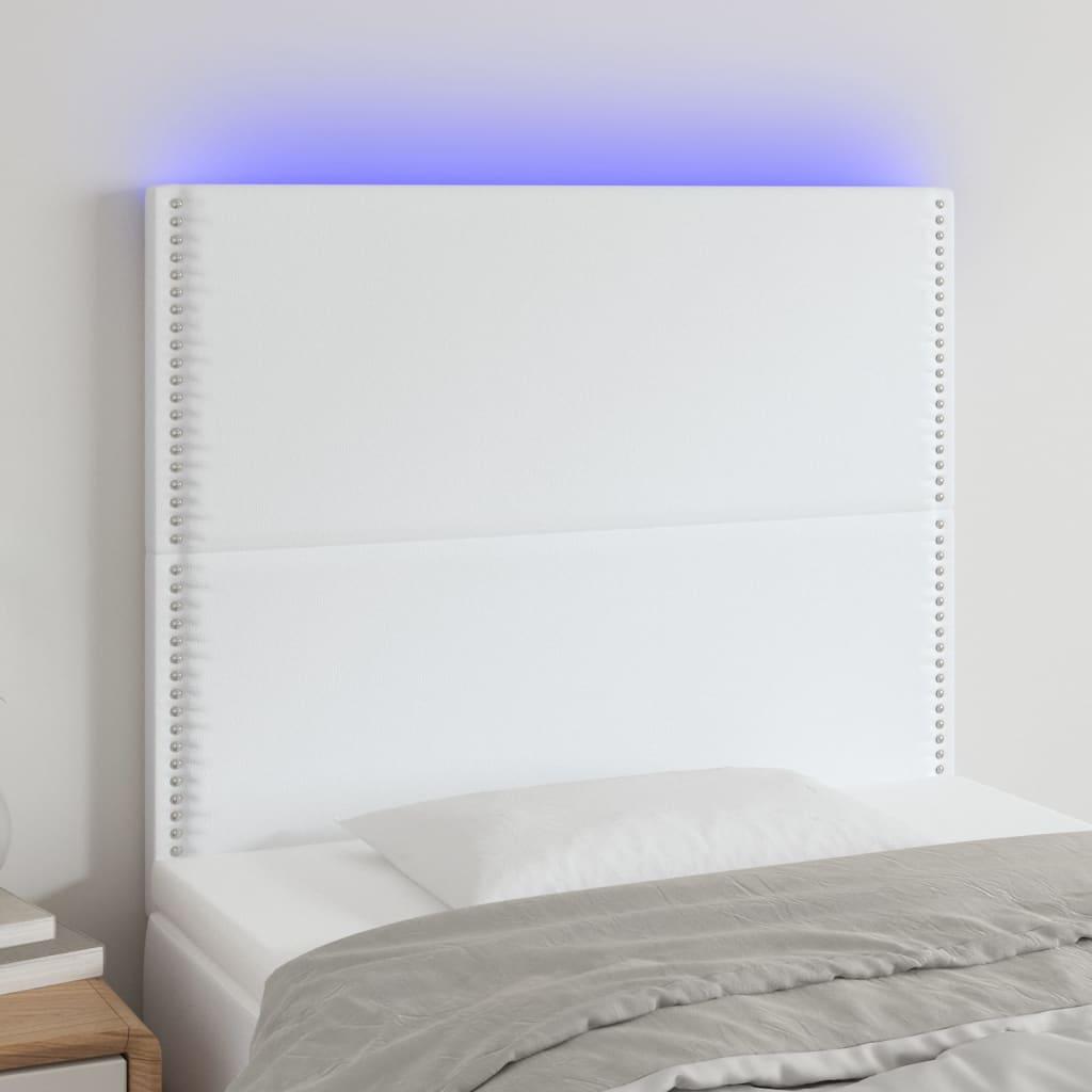Sengegavl med LED-lys 80x5x118/128 cm kunstlæder hvid