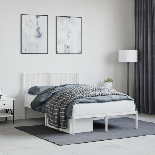 Sengeramme med sengegavl 120x190 cm - metal, hvid