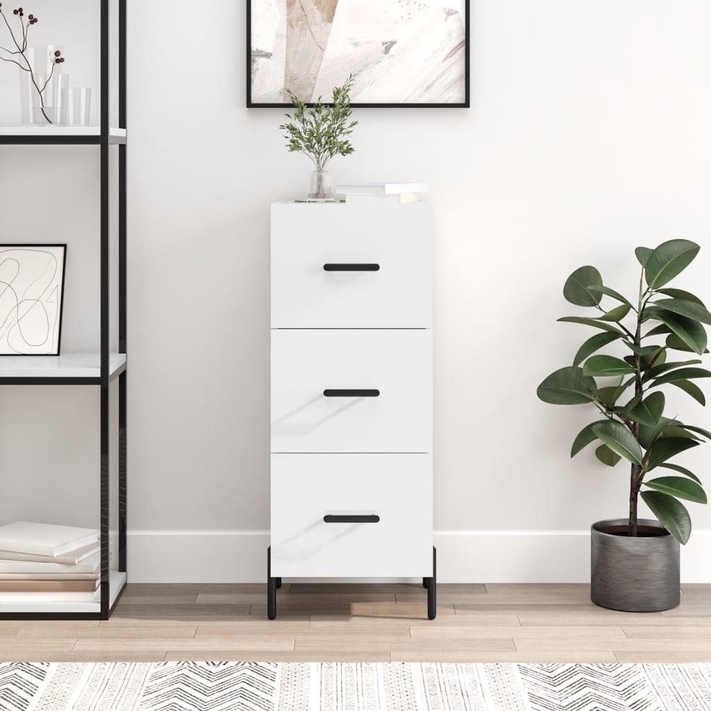 Skænk med 3 skuffer - 34,5 × 34 × 90 cm, hvid højglans