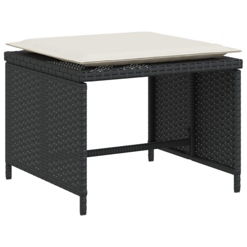 Havestol med fodskammel polyrattan sort