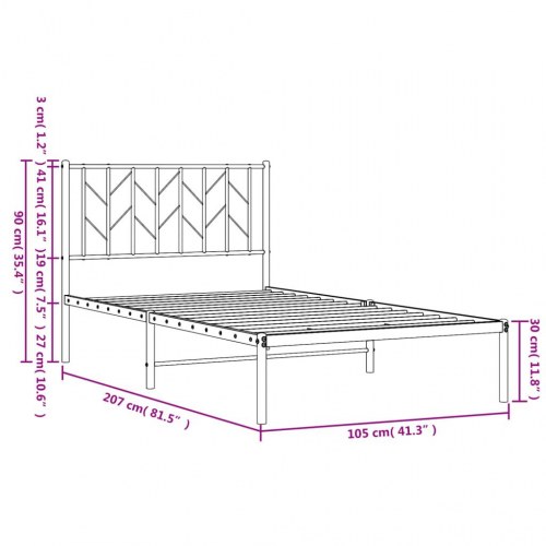 Sengeramme med sengegavl 100x200 cm metal hvid