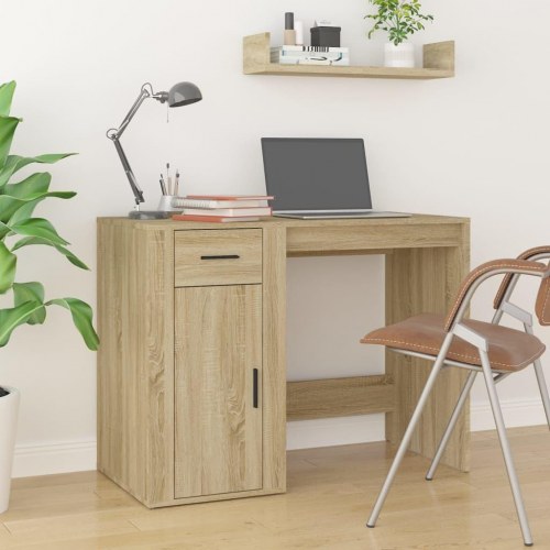 Skrivebord 100×49×75 cm i konstrueret træ - sonoma-eg, med skuffe og skab