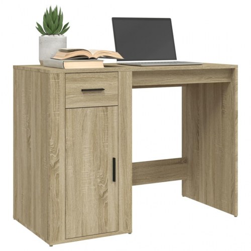 Skrivebord 100×49×75 cm i konstrueret træ - sonoma-eg, med skuffe og skab