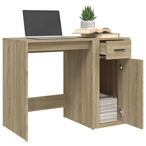 Skrivebord 100×49×75 cm i konstrueret træ - sonoma-eg, med skuffe og skab