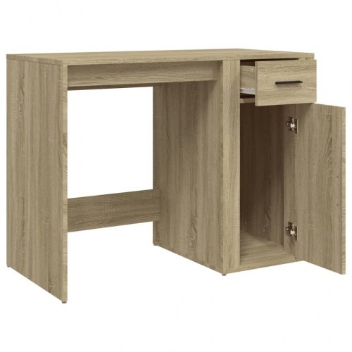 Skrivebord 100×49×75 cm i konstrueret træ - sonoma-eg, med skuffe og skab