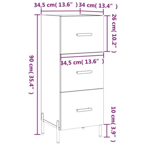 Skænk med 3 skuffer 34,5 x 34 x 90 cm - røget egetræsfarve