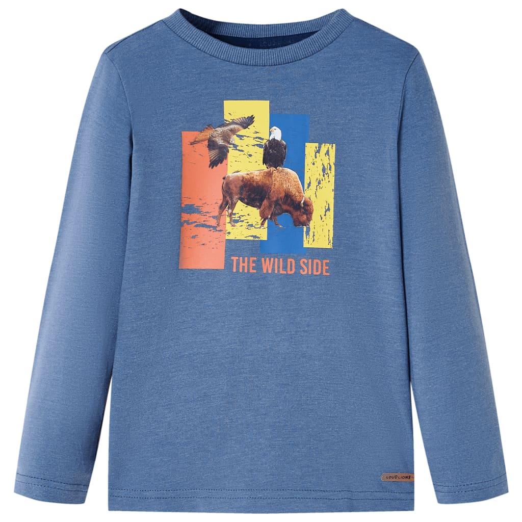 Langærmet T-shirt til børn str. 92 blåmeleret