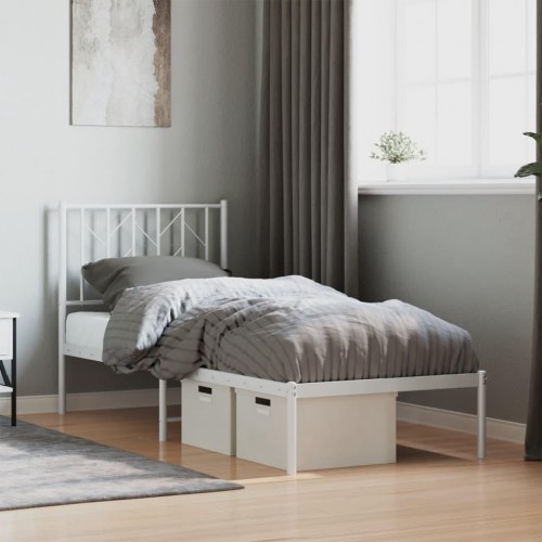 Sengeramme i metal med hovedgærde 75x190 cm - hvid