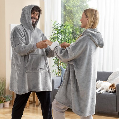 Hættetæppe fleece - Swug, grå, one size