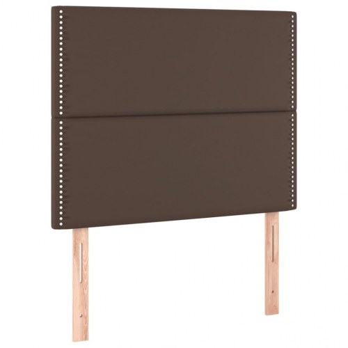 Sengegavl med LED-lys 90x5x118/128 cm kunstlæder brun